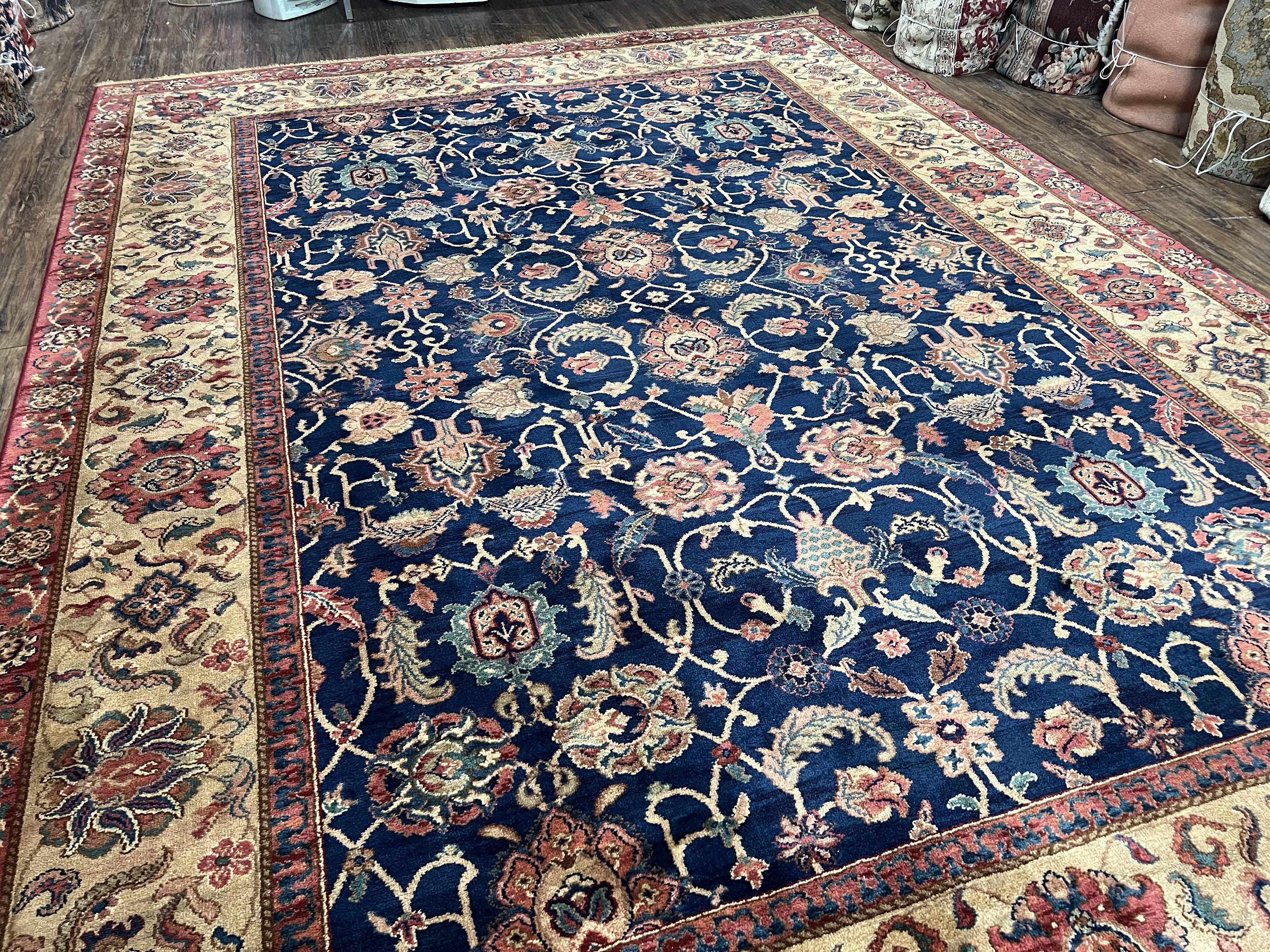 Karastan Rug 8.8 x 12 Herat Floral #900-904, Wool Karastan Carpet, Blue and Beige, Allover Herati Pattern, Samovar Teawash, Vintage Rug 9x12 - Jewel Rugs