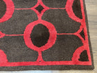 Modern Tibetan Rug 3.8 x 5.7, Raspberry Red and Dark Brown, Abstract Circle Design, Hand Knotted, Soft Wool Handmade Tibet Nepali Carpet 4x6 - Jewel Rugs