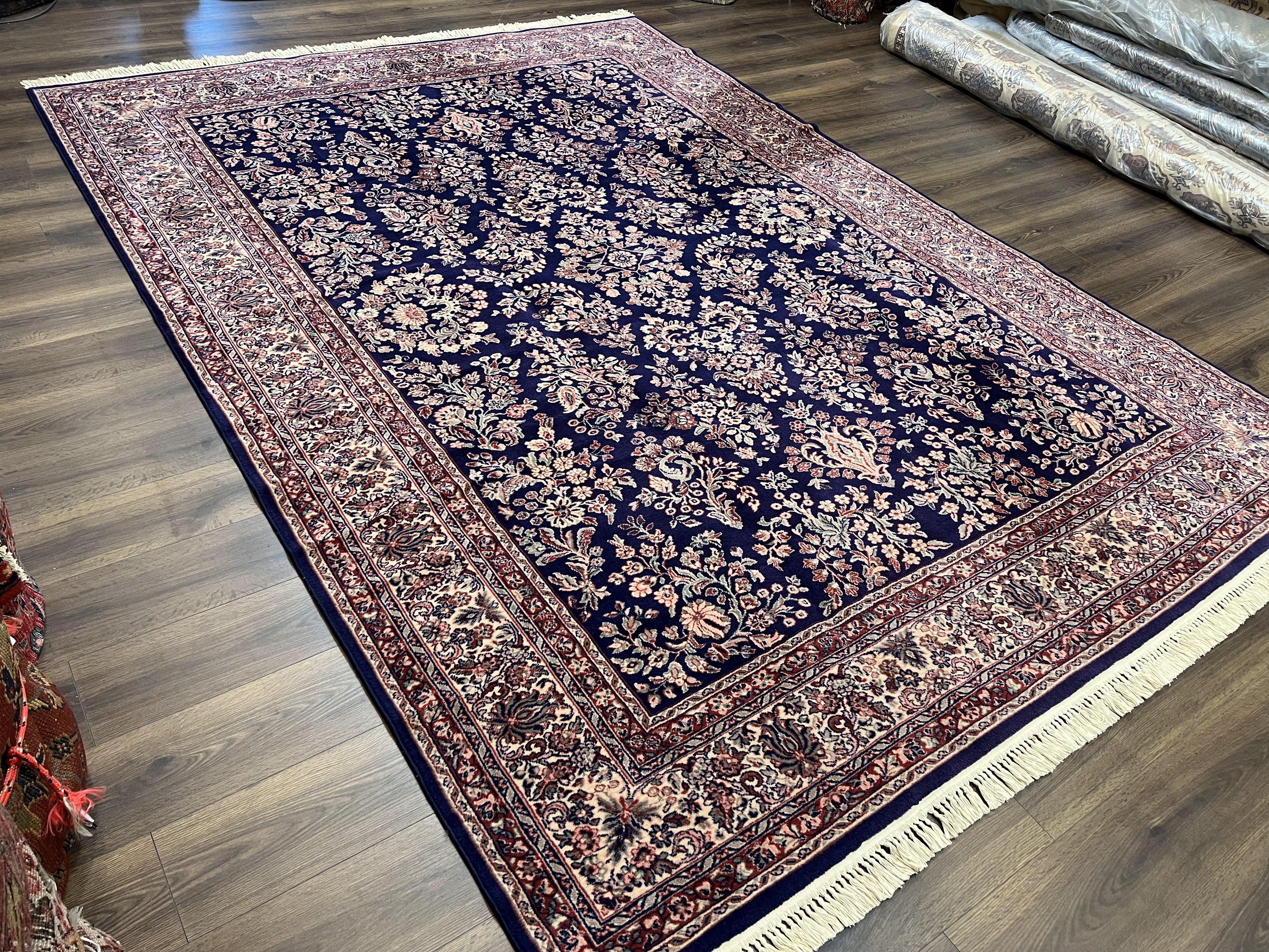 Karastan Kara Mar Rug 8.2 x 11.6, Navy Sarouk, Belgium Power Loomed Persian Design Carpet, 100% Worsted Wool Pile, Vintage Karastan 300-1006 - Jewel Rugs