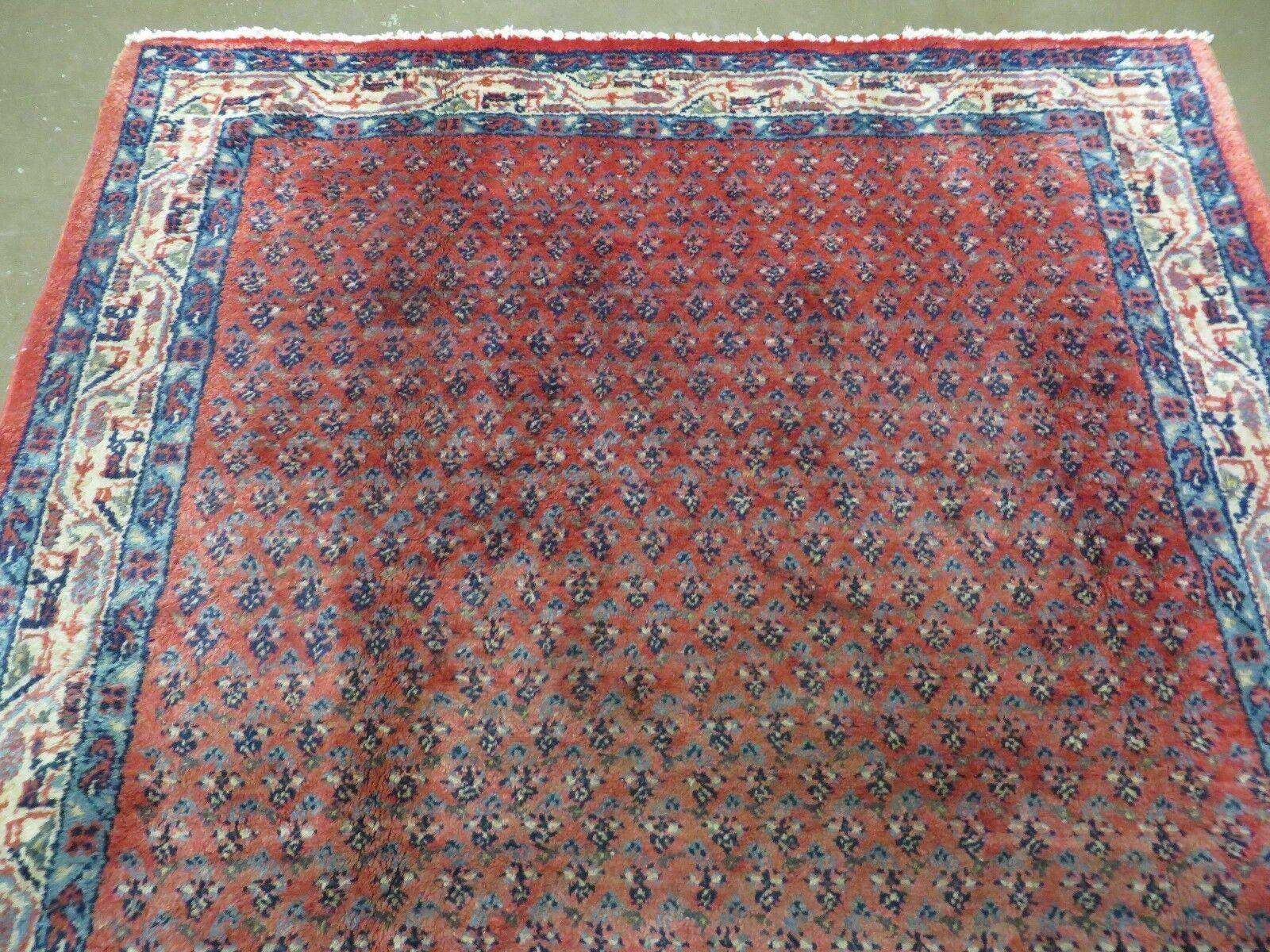 Persian Runner Rug 3.7 x 11, Persian Seraband Saraband Rug, Mir Pattern, Repeated Paisley Boteh, Red Beige and Blue, Hand Knotted Vintage Antique Wool Oriental Runner 11ft - Jewel Rugs