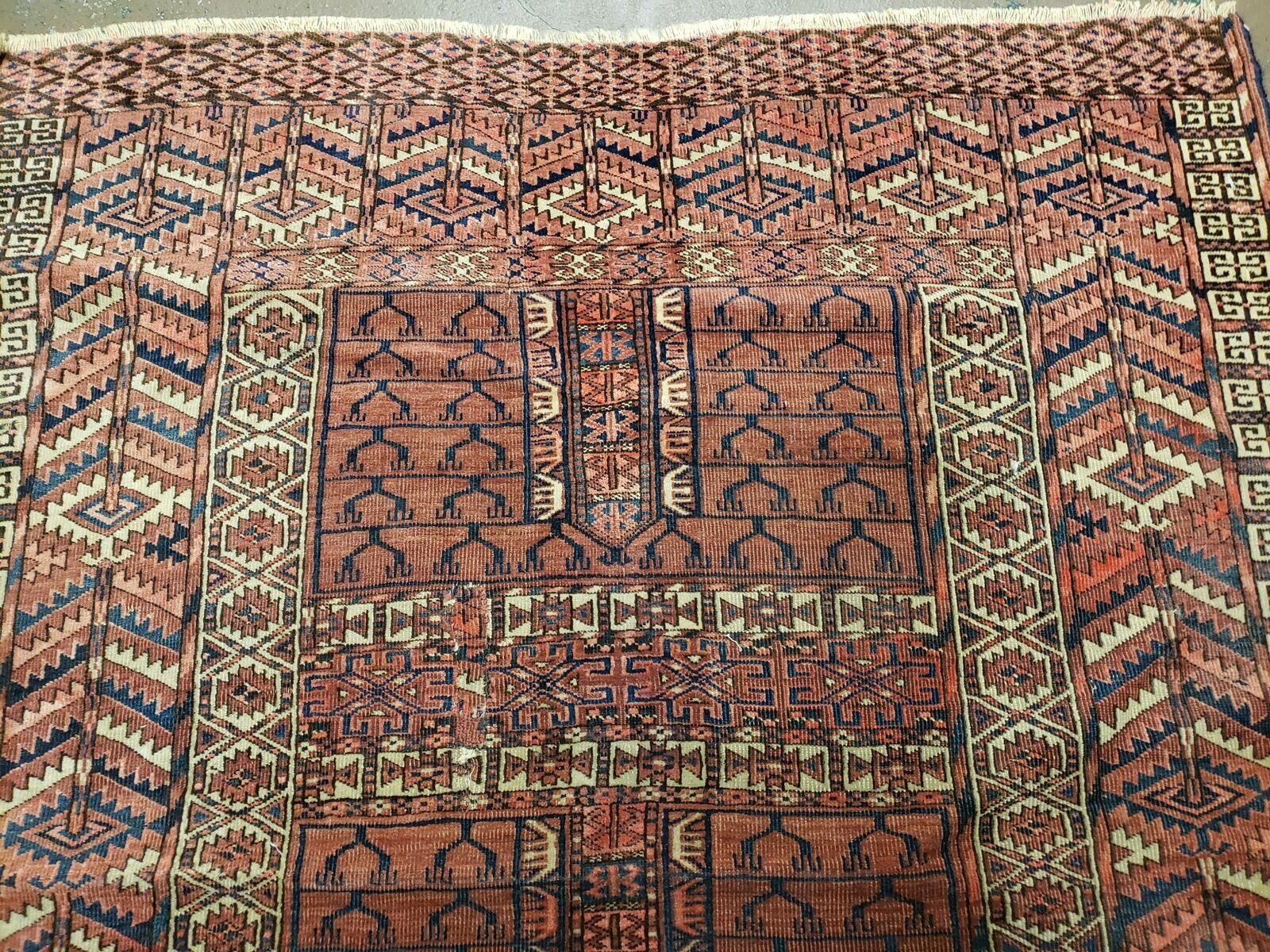 3'8" X 4' 5" Antique Handmade Tekkeh Turkoman Engsi Hatchli 4 Seasons Wool Rug - Jewel Rugs