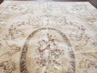 Vintage Chinese Aubusson Savonnerie Room Sized Rug 9.6 x 13.4, Wool Hand-Knotted Beige Carpet, 10x13 10x14 9x13 European Design, Living Room - Jewel Rugs