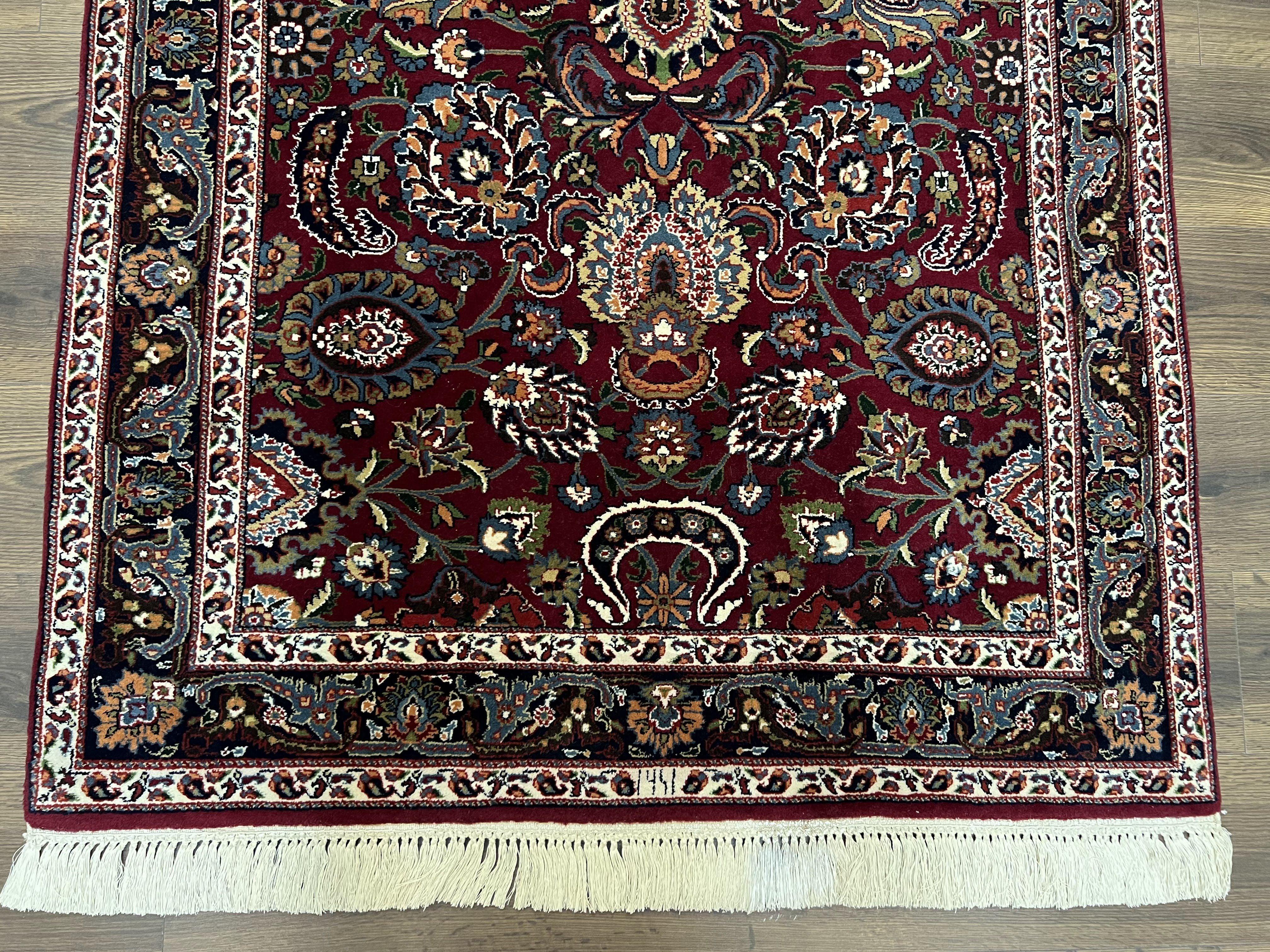 Persian Rug 4x6, Wine Red Persian Mashad Oriental Carpet, Floral Allover, Dated Signature, Hand Knotted Vintage Rug, Wool Rug 4 x 6, Entryway Rug - Jewel Rugs