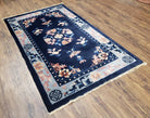 Antique Blue Chinese Peking Rug 3x5, Wool Hand-Knotted Chinese Art Deco Asian Carpet, 3 x 5 Small Entryway Rug, Dark Blue & Beige, Handmade - Jewel Rugs