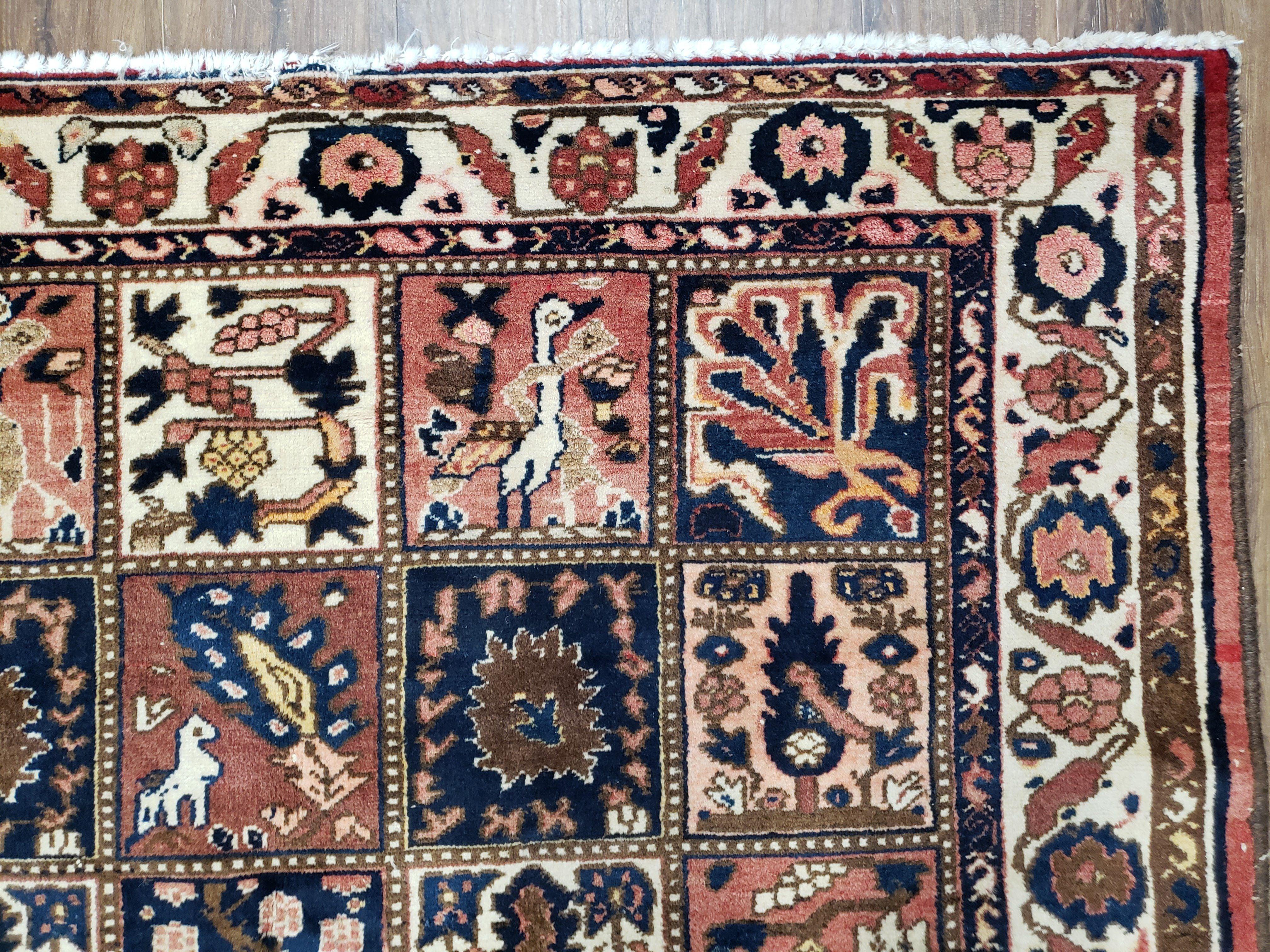 Antique Persian Bakhtiari Rug circa 1920s, Kheshti Panel Design, Wool, Hand-Knotted, 5'3" x 10' - Jewel Rugs