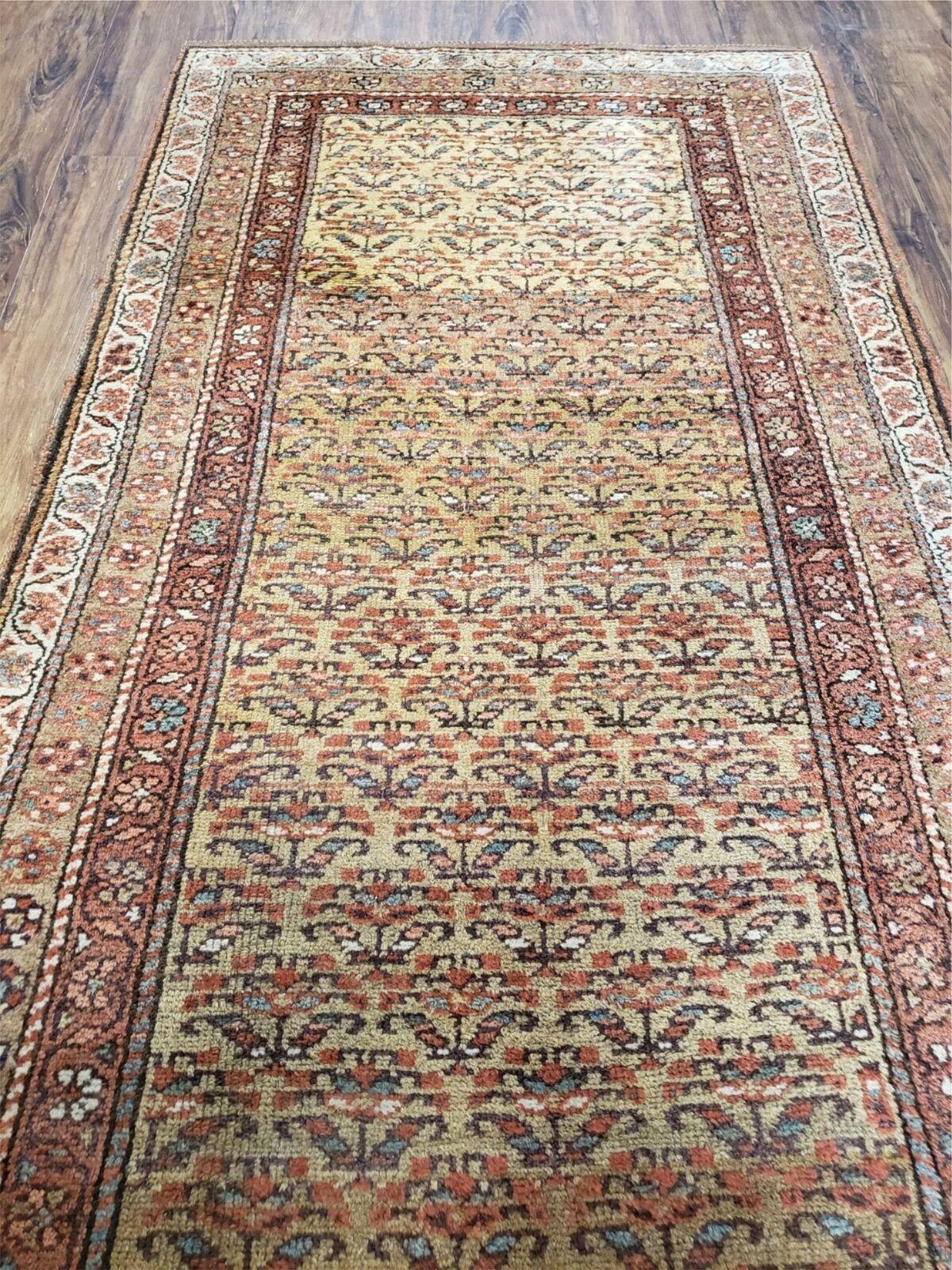 3' 2" X 6' 11" Antique Handmade Wool India Oriental Short Runner Rug Camel Hair - Jewel Rugs