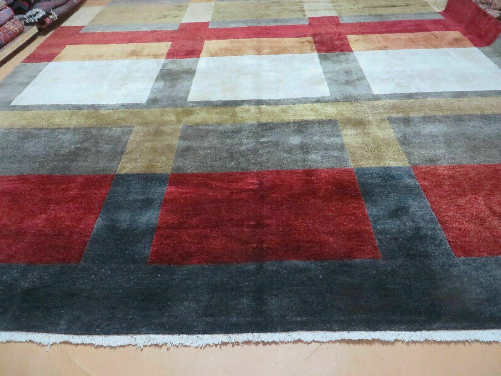 10' X 13' Modern Handmade Tibetan Nepal Abstract Wool Rug Art Deco Carpet Multicolor - Jewel Rugs