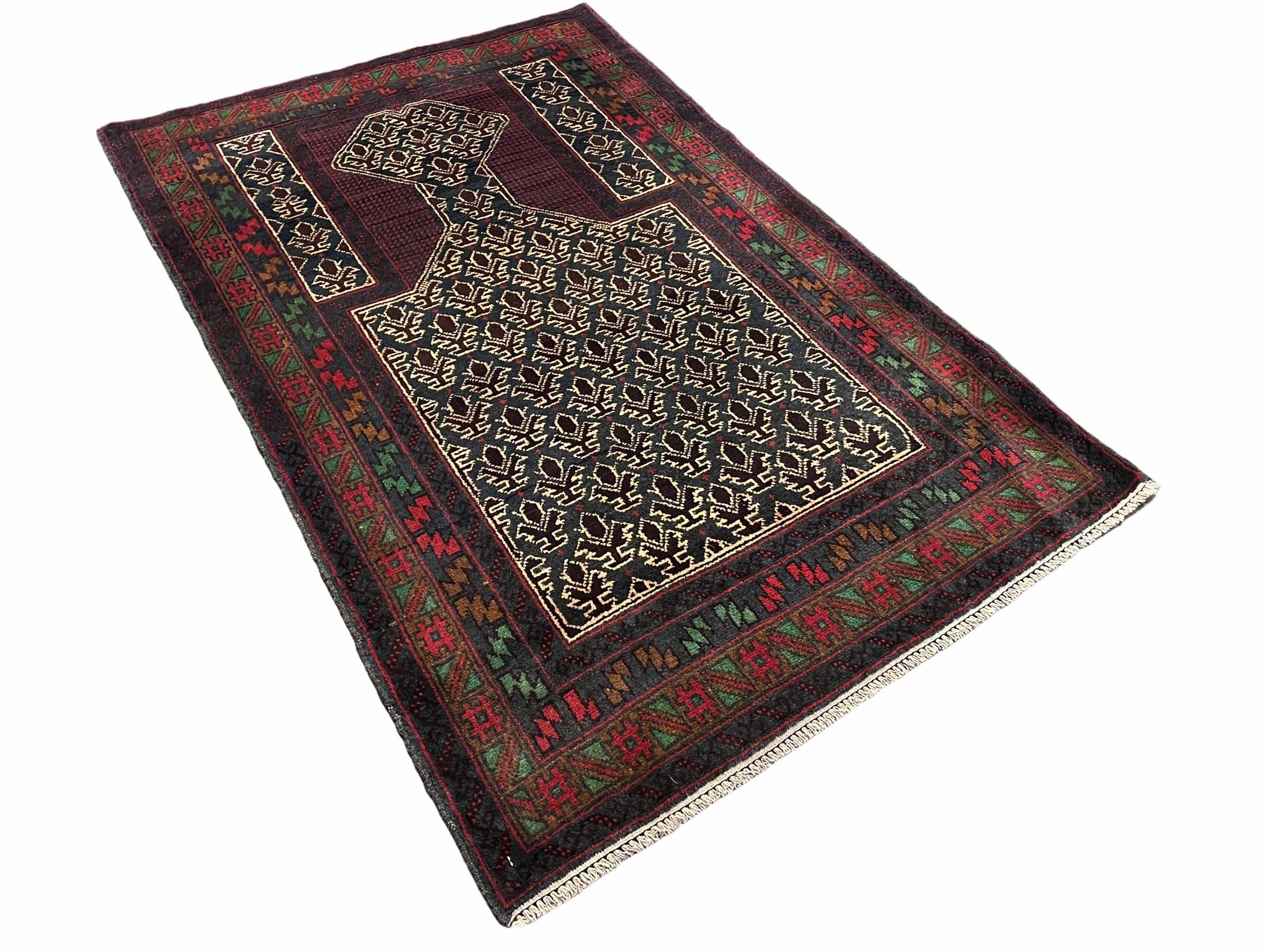 3x5 New Vintage Handmade Wool Rug Tribal Balouch Turkoman Prayer Rug Veggie Dyes - Jewel Rugs