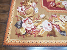 Vintage Chinese Aubusson Savonnerie Flat Pile Rug 9.9 x 14.5 Wool Handwoven Red & Khaki Large Flowers Rug 9x14 - 10x15 Michaelian Kolhberg - Jewel Rugs