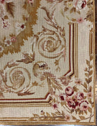 Aubusson Needlepoint Rug 4x5 ft, Beige and Tan, Aubusson Savonnerie Vintage Carpet, Handwoven Handmade Wool Rug, European Design Floral Rose - Jewel Rugs