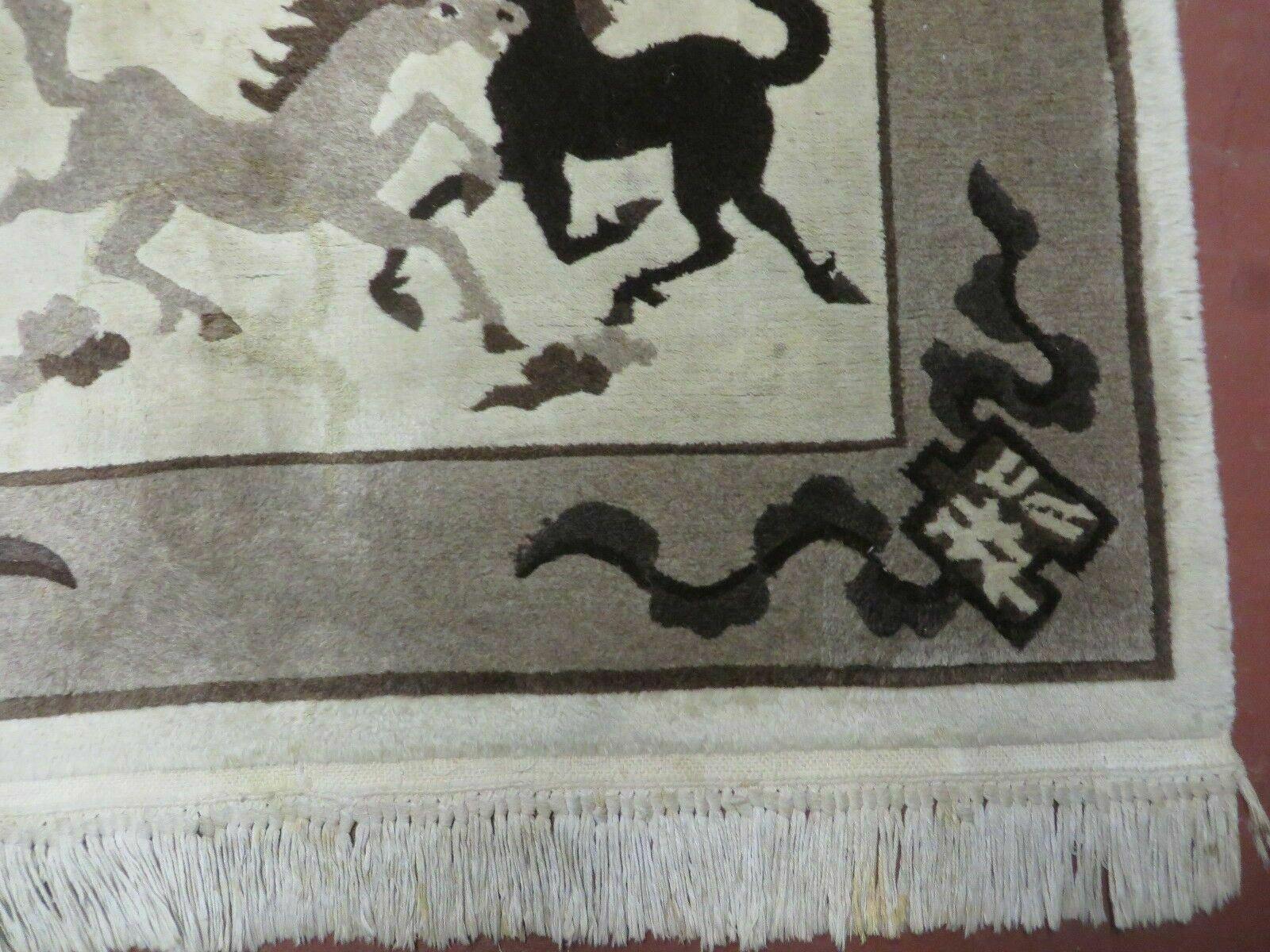 4' X 6' Modern Tibetan Nepal Art Deco Chinese Hand Knotted Wool Rug Horses Nice - Jewel Rugs