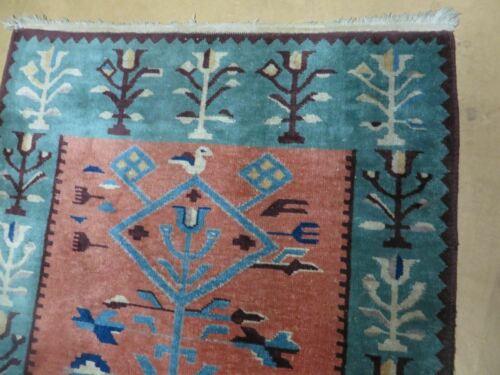 3' X 5' 7" Vintage Handmade Art Deco Chinese Wool Rug Nice Teal Salmon Nice - Jewel Rugs