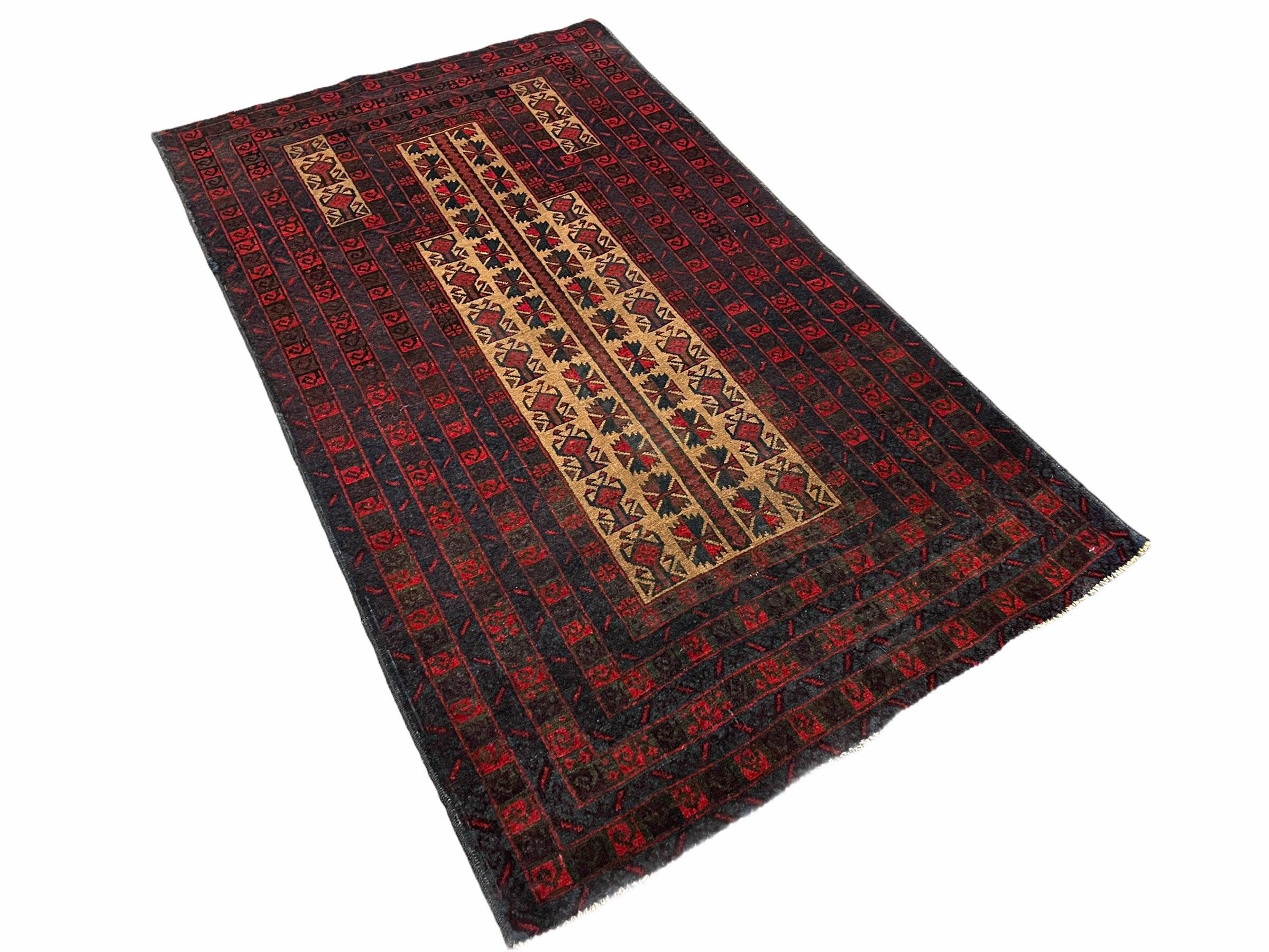 3 X 3.5 New Vintage Handmade Wool Rug Tribal Turkoman Balouch Red Prayer Rug - Jewel Rugs