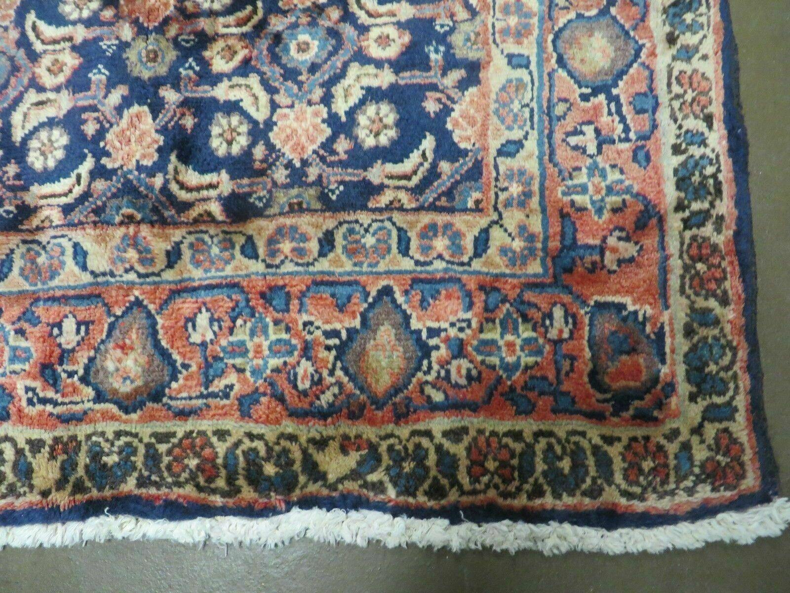 3'7" X 10' Antique Handmade India Floral Oriental Wool Runner Rug Organic Blue - Jewel Rugs