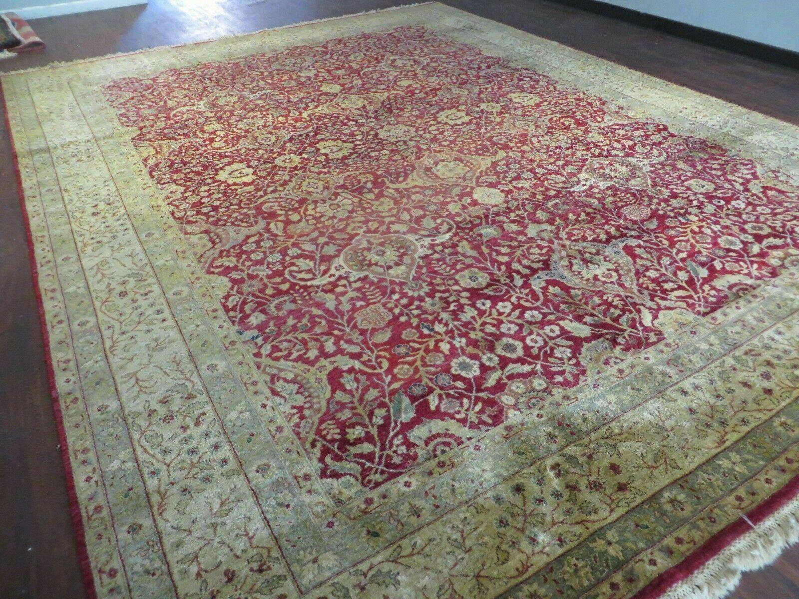 10' X 13.5' Handmade India Agra Larastan Wool Rug Floral Hand Knotted Red Beauty - Jewel Rugs