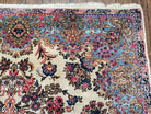 Antique Persian Kirman Rug, Ivory - Light Blue - Rose, Hand-Knotted, Wool, 5' 11" x 8' 11" - Jewel Rugs