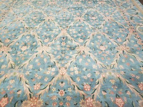 9' X 12' Hand Made Chinese Oriental Floral Garden Wool Rug Plush Pile Blue Teal - Jewel Rugs