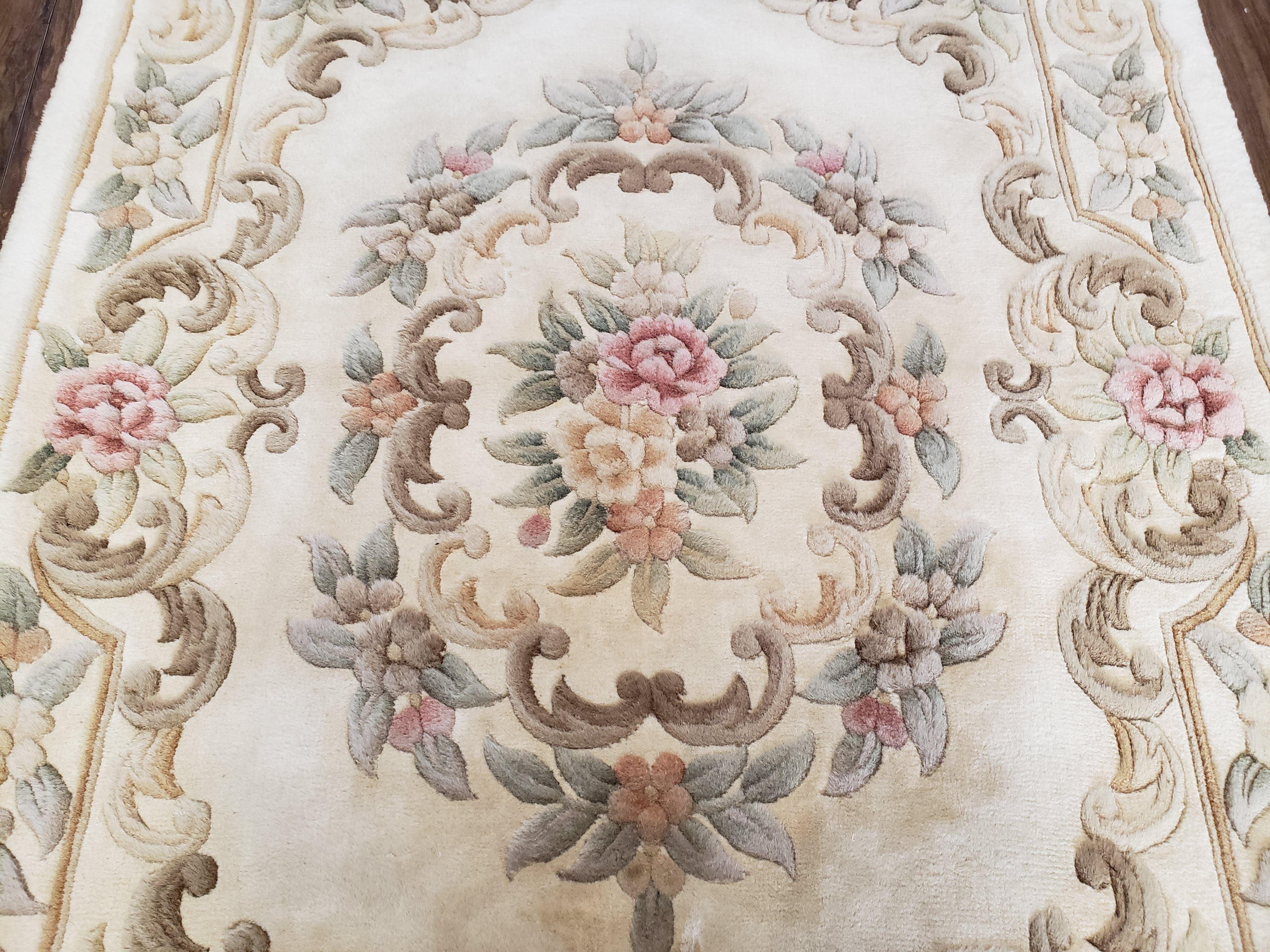 Chinese 90 Line Carpet 4x6, Chinese Aubusson Wool Rug, Plush Chinese Rug, Soft Pile Chinese Carpet, Cream Area Rug, Hand Knotted Floral - Jewel Rugs