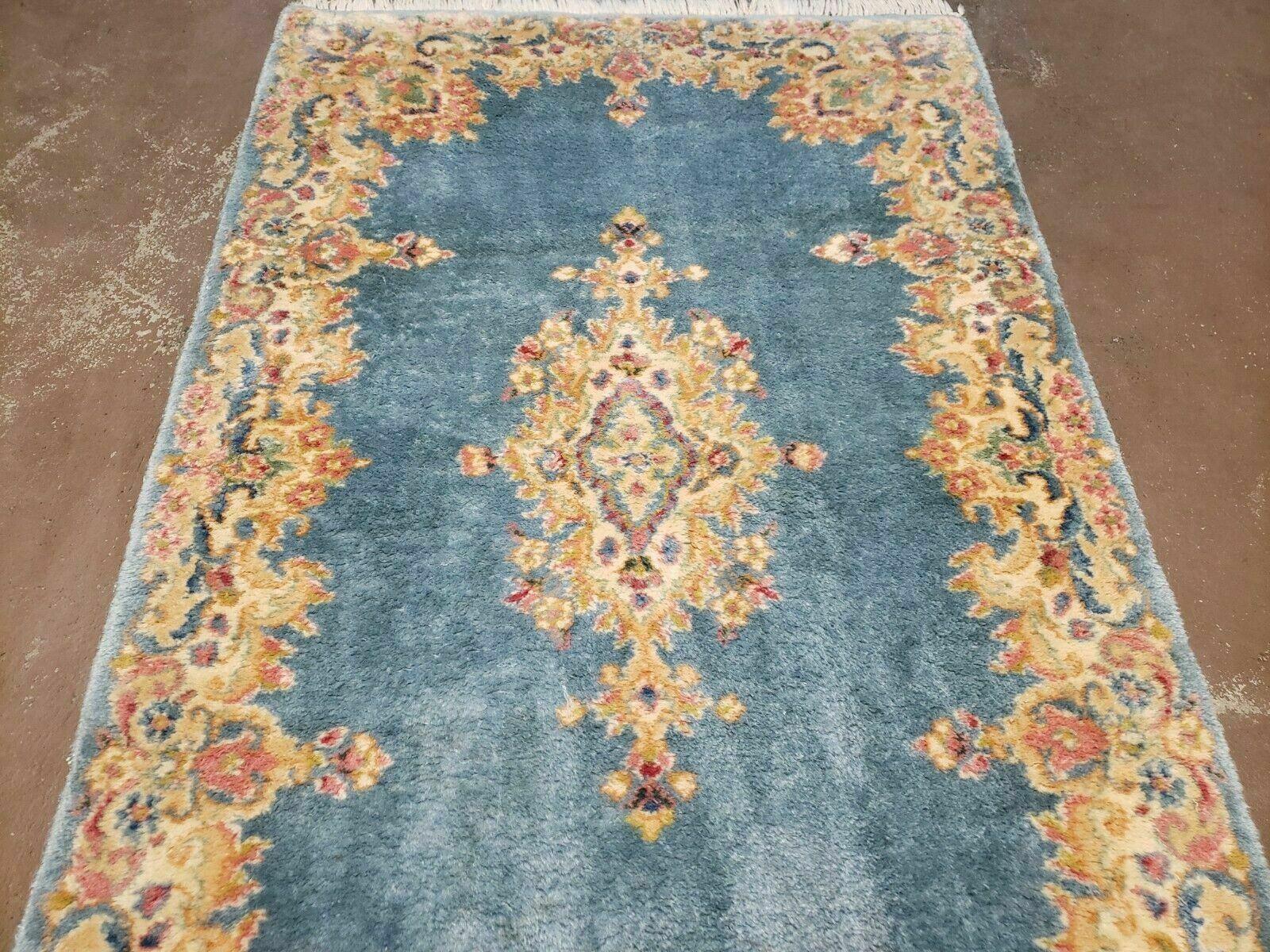 3' X 5' Handmade India Royal Kirman Wool Area Rug Hand Knotted Carpet Baby Blue - Jewel Rugs