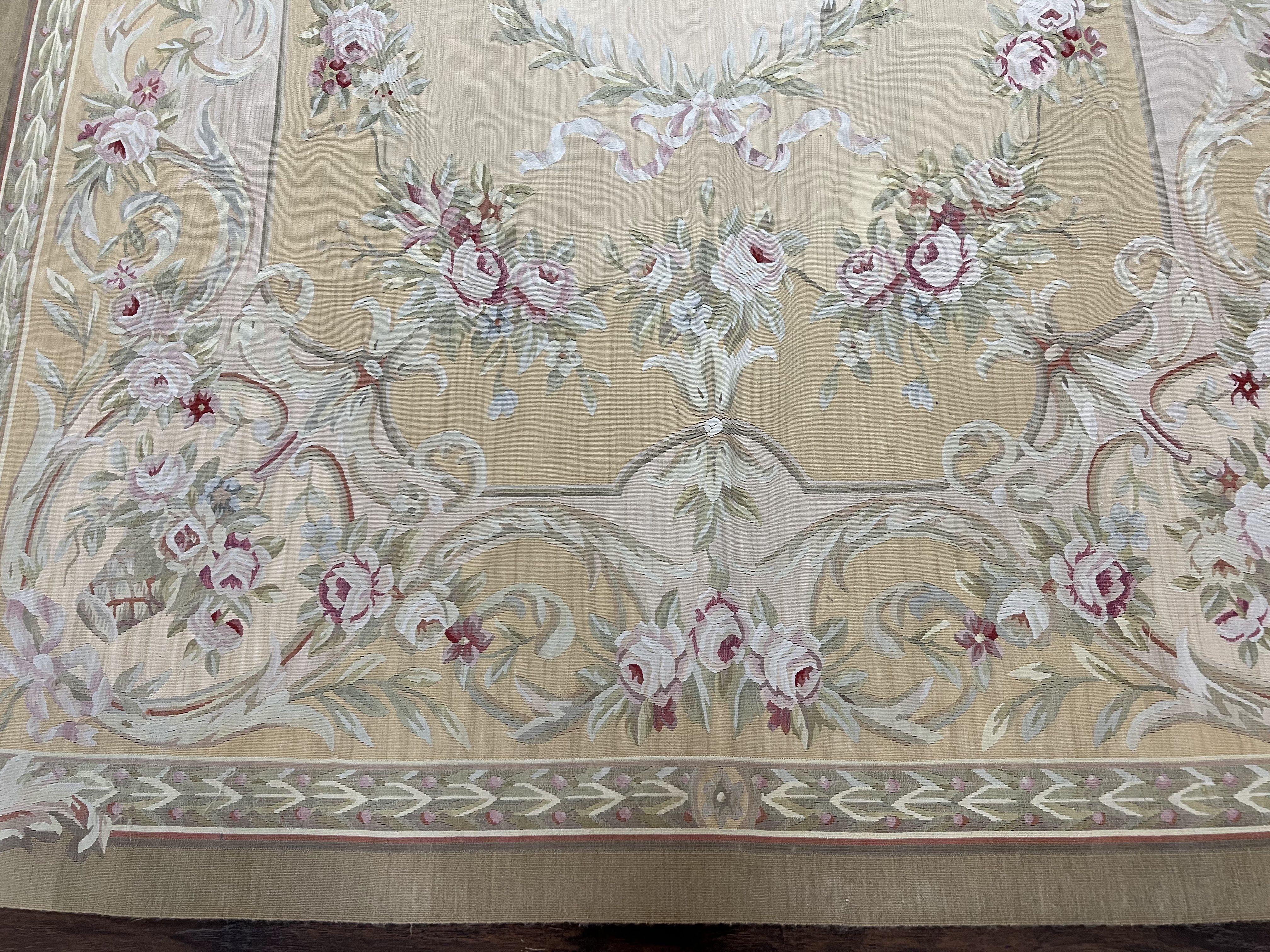 French Aubusson Rug 5x7, European Savonnerie Carpet 5 x 7 Flat Weave Handwoven, Wool & Silk, Light Colors, Floral Elegant Chinese Aubusson - Jewel Rugs