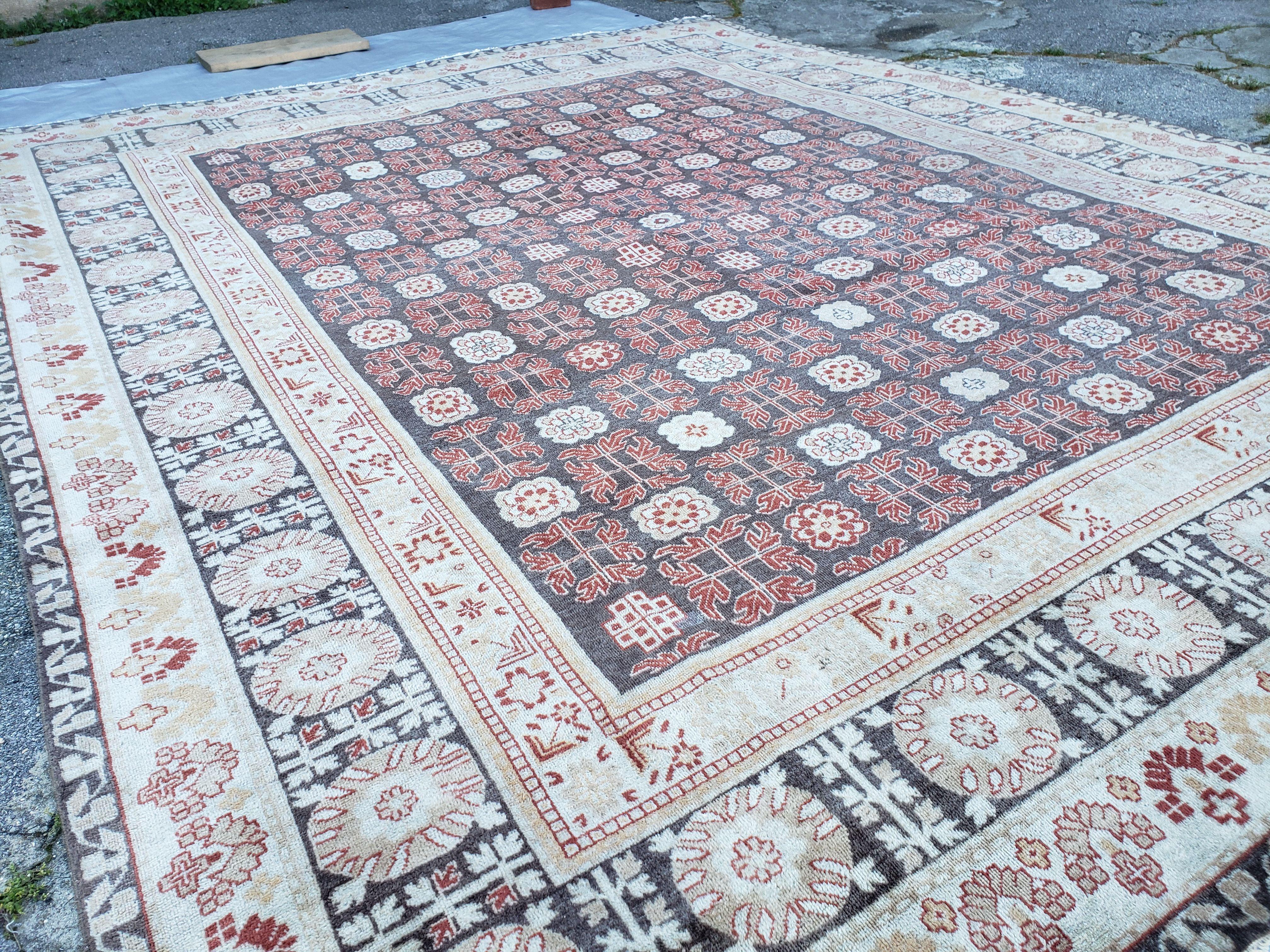 11x14 Antique Turkish Rug - 11 x 14 Turkish Khotan Oushak Carpet - Palace Size Gray Hand Knotted Wool Oriental Area Rug - Large Room Rug - Jewel Rugs