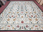 New Needlepoint Rug 9x12, Hand Woven Wool Area Rug, Flatweave Carpet, Handmade Chinese Needlepoint, Floral European Design, Ivory Background - Jewel Rugs