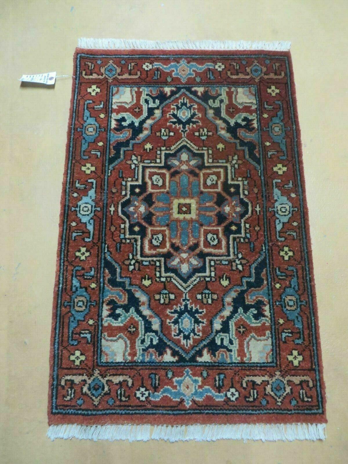 2' X 3' Handmade India Floral Oriental Wool Rug Carpet Vegetable Dye Rusted Red - Jewel Rugs