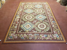 Aubusson Rug 6 x 9 Flat Weave Area Carpet European Design Flowers New Brown Rug Handmade Wool Hand-Knotted Aubusson Weave Medium Rug 6x9 - Jewel Rugs