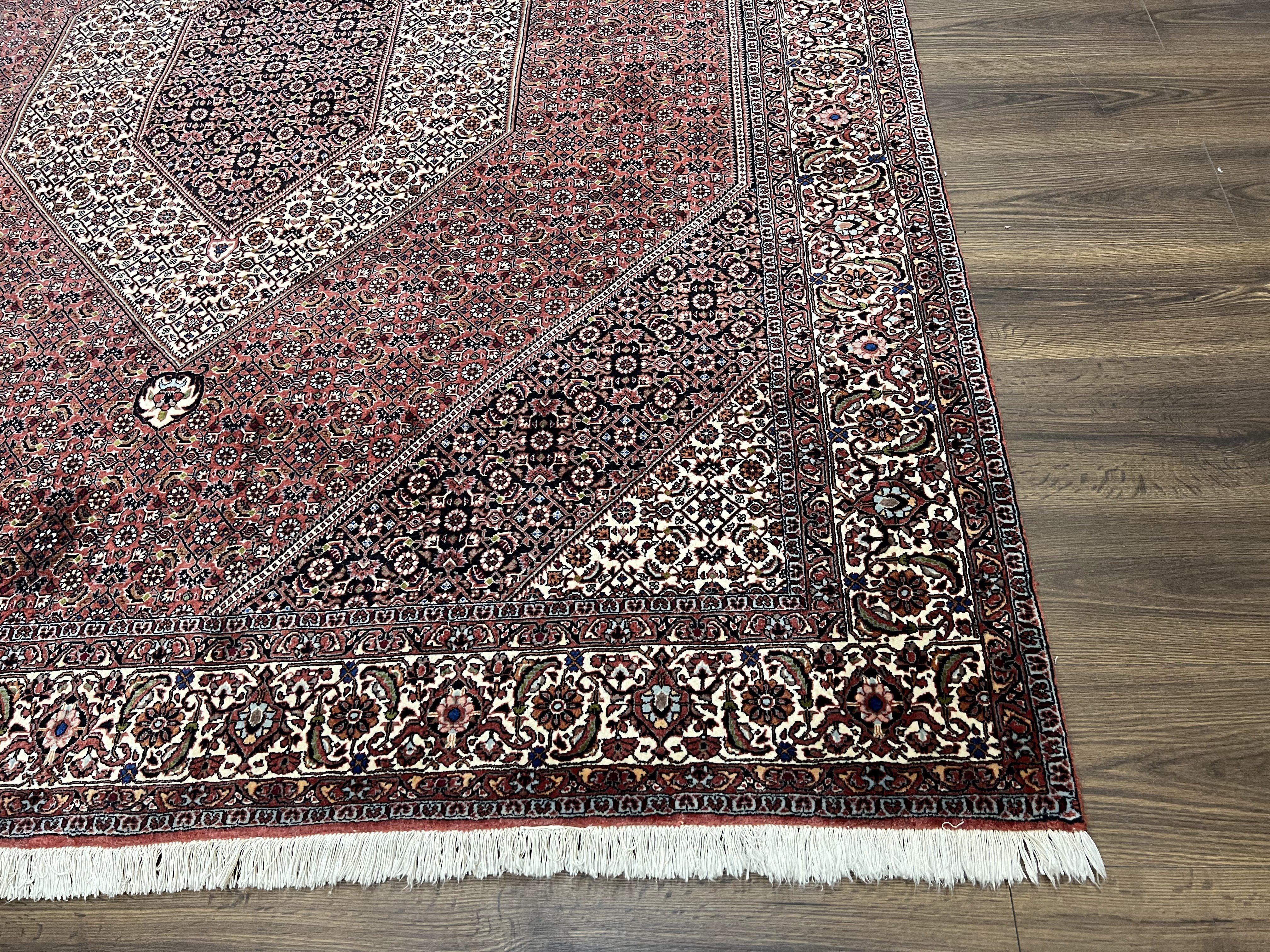 Wonderful Persian Bidjar Rug 7x8 ft, Almost Square Oriental Carpet, Herati Mahi, Highly Detailed, Ivory Red Navy Blue, Very Fine Handmade Bijar Rug - Jewel Rugs