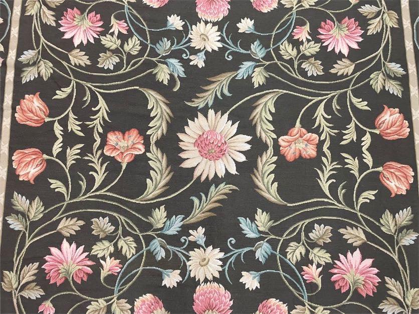 Black Aubusson Needlepoint Rug 9x12, Flatweave Carpet Floral Pattern, Flowers, European Design, Handmade Hand-Knotted Hand-Woven, Brand New - Jewel Rugs