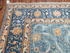 Semi Antique Persian Kashan Rug, Afshan Design, Blue and Ivory, Hand-Knotted, Wool, 8'9" x 12' 6" - Jewel Rugs