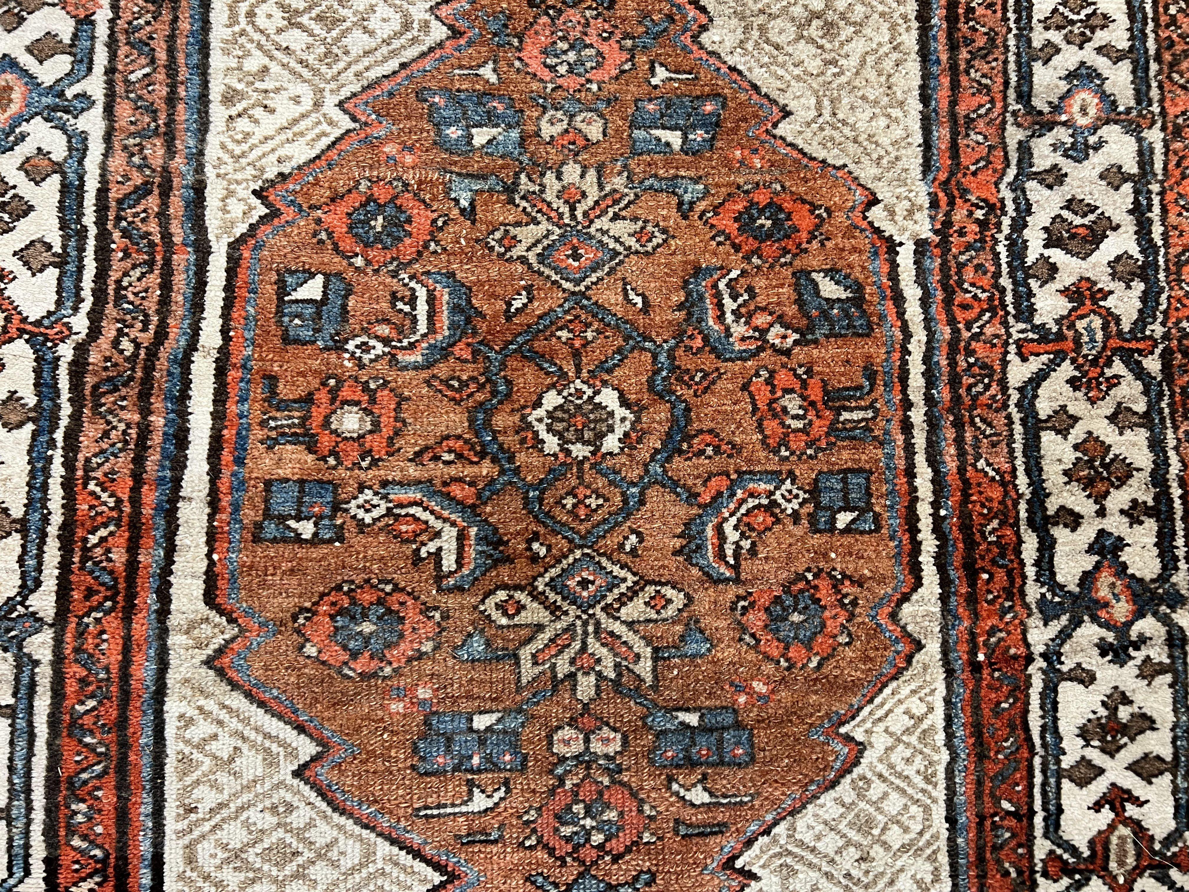 Rare Persian Tribal Runner Rug 3.5 x 10, Sarab Serab Kalegy Carpet, Antique 1920s Collectible Geometric Medallion Oriental Wool Runner, Hand Knotted, Camel Hair Color - Jewel Rugs