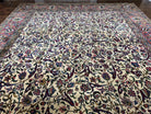 Rare Room Sized Persian Kirman Lavar Rug 10x15, Antique 1920s Persian Carpet, Allover Floral Design, Cream Red Blue, Highly Detailed, Wool - Jewel Rugs