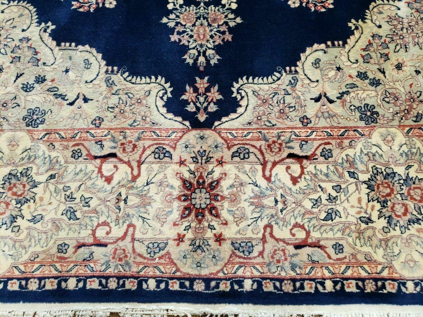 9' X 12' Vintage Indian Oriental Kirman Rug Medallion Hand Knotted Wool Blue - Jewel Rugs