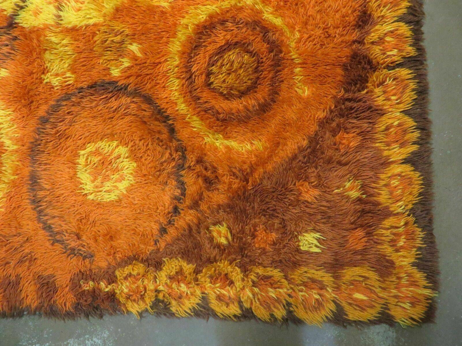 5' X 7' Vintage 1960 Danish Rya Shag DeLuxe Ege Orange and Red Rug Comet Mid-Century Modern Contemporary Area Rug - Jewel Rugs