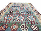 Turkish Kilim Carpet 8x12, Large Colorful New Kilim Rug, High Quality, Kilim Geometric Pattern, Blues, Yellows, Teal, Wool, Hand-Knotted - Jewel Rugs