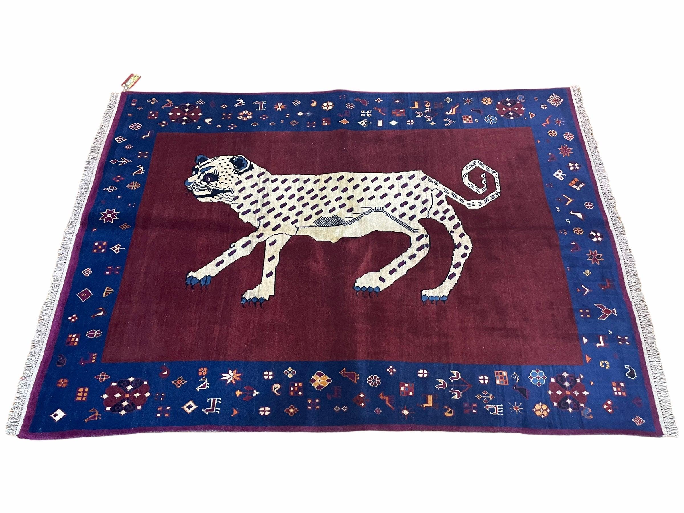 5 X 7 Handmade Zagros Wool Rug Snow White Panther Maroon Blue Organic Dyes - Jewel Rugs