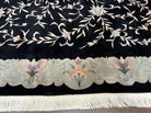 Chinese Wool Rug 9x11, Black Chinese 90 Line Carpet, Allover Floral Chinese Rug, Soft Plush Rug, Black Gray Teal Rug, Vintage Chinese Rug - Jewel Rugs