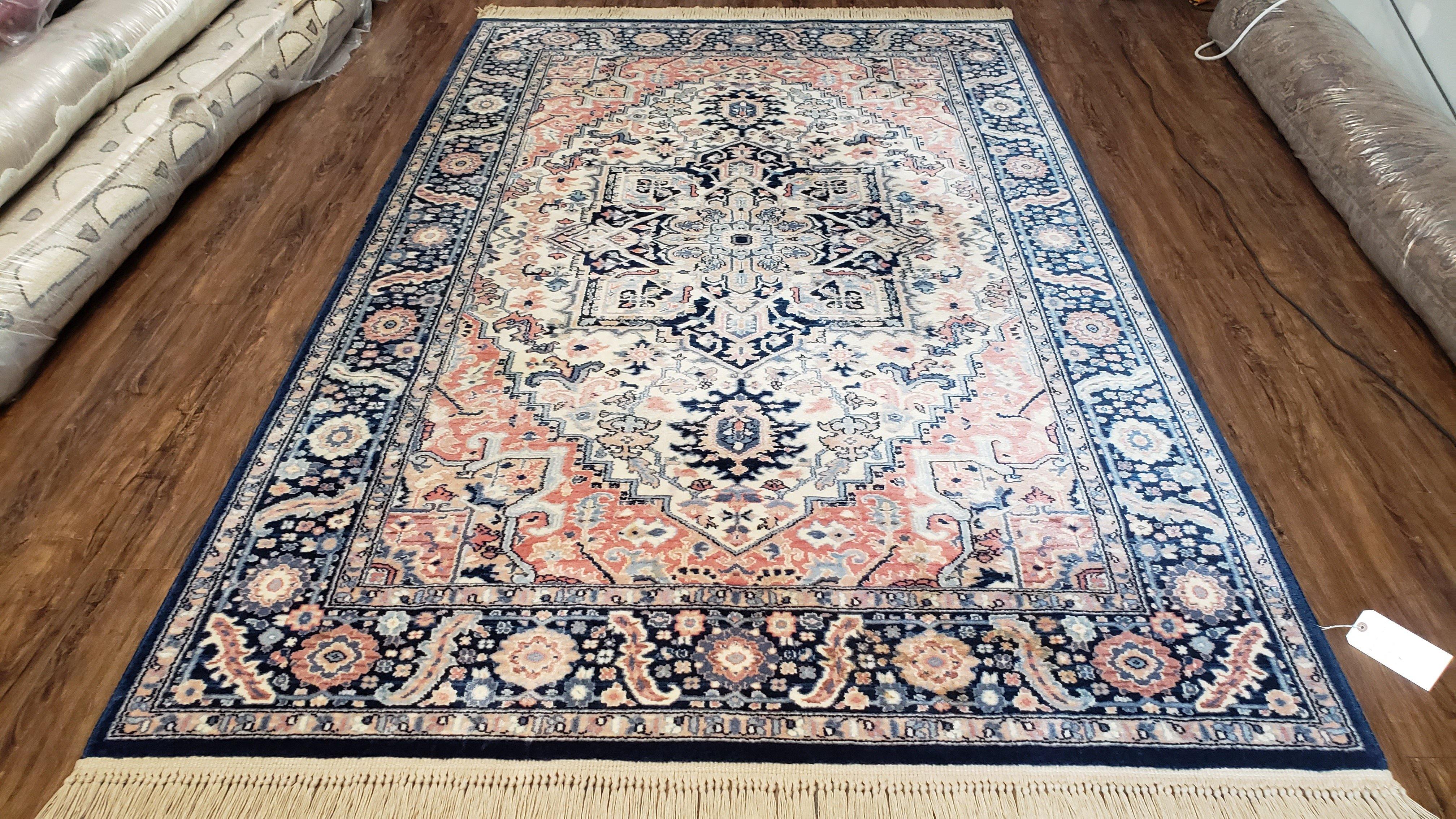 5' 9" X 9' Karastan Blue Heriz Serapi # 748 Wool Rug American Made Rare Nice - Jewel Rugs