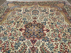 8' X 10' Vintage Persian Allover Floral Design Kirman Area Rug Fine Top Quality Hand-Knotted Wool Beige Sky Blue Veg Dye - Jewel Rugs