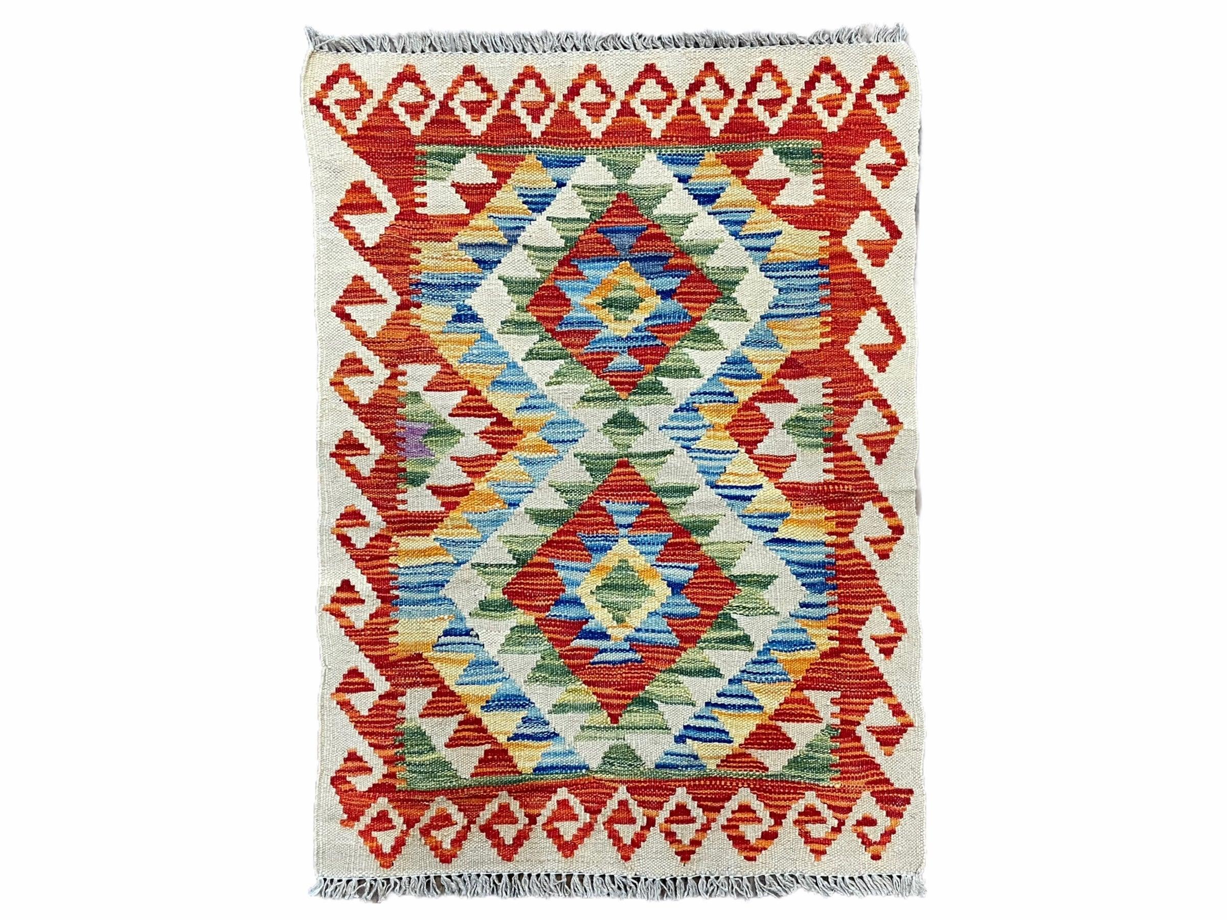 2x3 Kilim Rug Small Colorful Turkish Kilim Rug Zigzag Chobi Kilim Rug Flatweave Wool Rug Playroom Rug Playful Rug New - Jewel Rugs