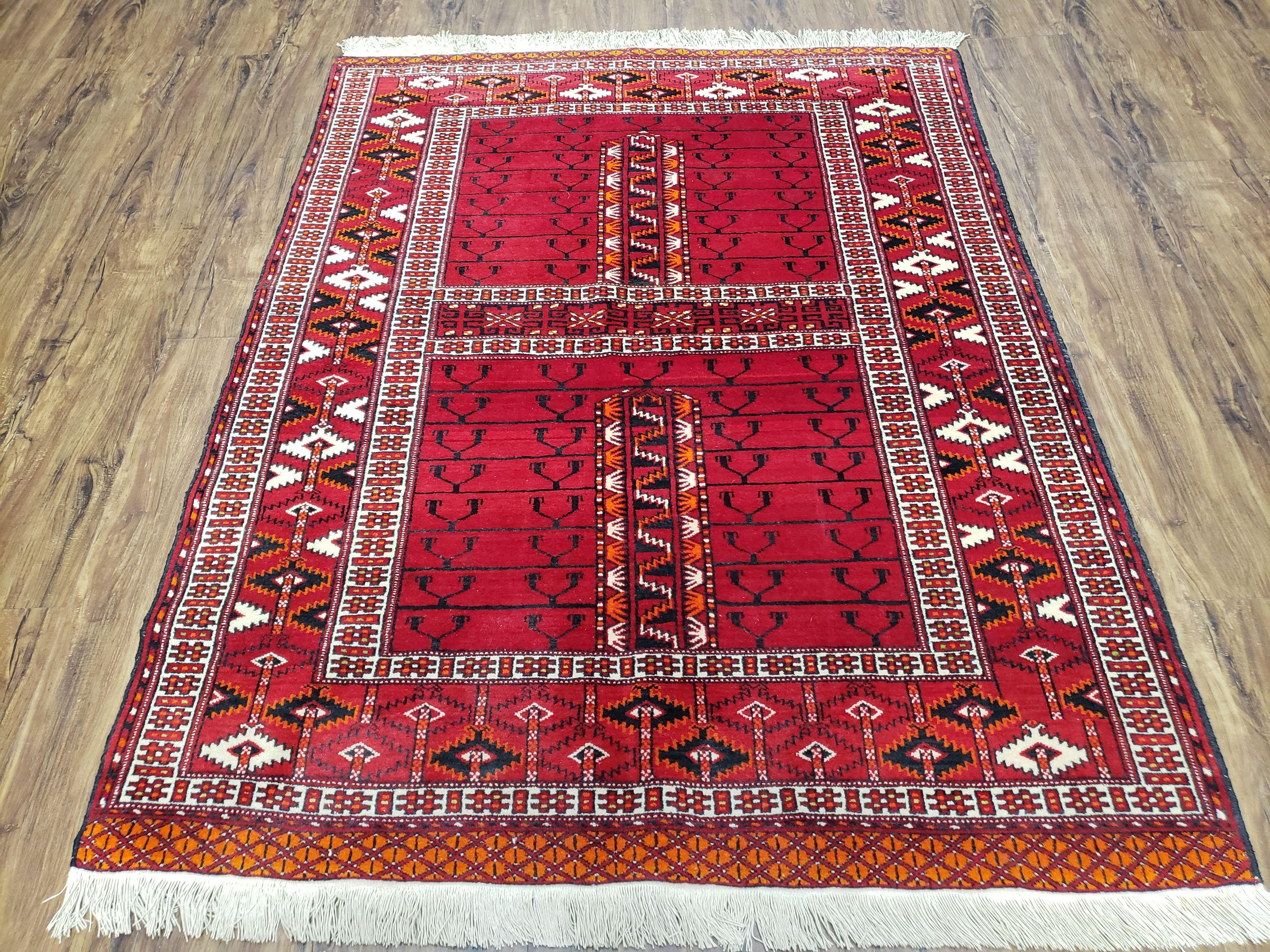 Red Antique Persian Turkoman Hatchli Tribal Four Seasons Rug, 3' 11" x 5' - Jewel Rugs