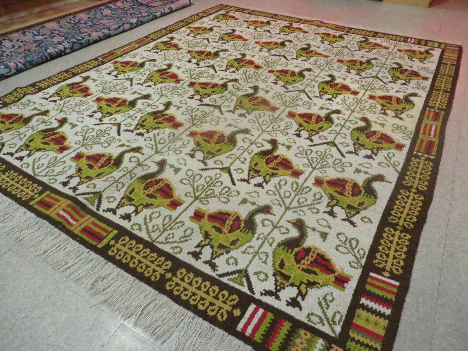 9' X 11' Animal Pictorial Handmade Spanish Wool Rug Vintage Scandinavian Design - Jewel Rugs