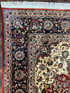 Fine Sino Persian Rug 7x10 ft, Floral Central Medallion Oriental Carpet, Red Navy Blue Cream, Hand Knotted Wool Traditional Vintage Rug - Jewel Rugs