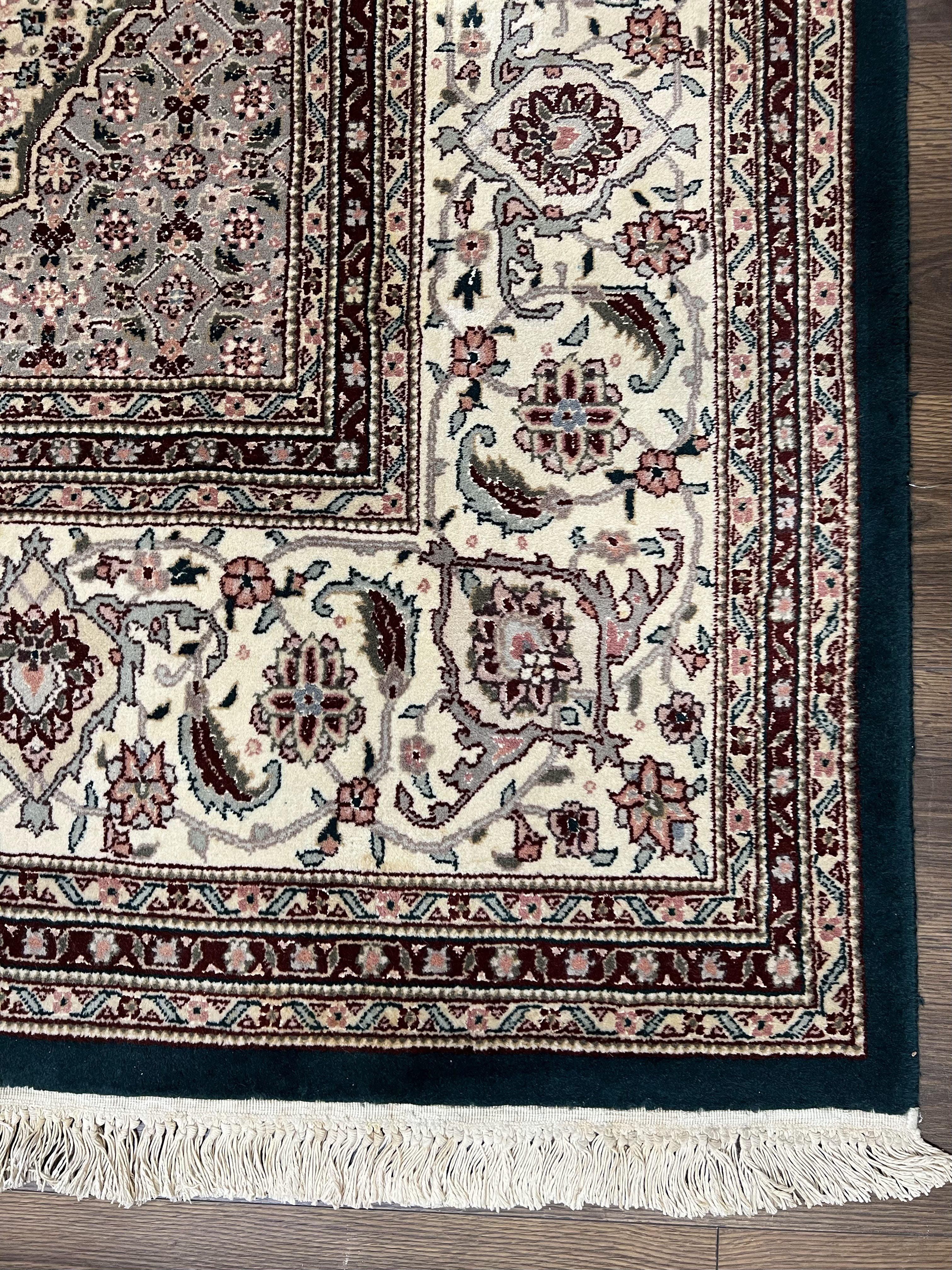 Sino Persian Rug 9x12, Dark Green and Ivory, Medallion, Mahi Herati, Elegant Oriental Carpet, Wool Hand Knotted Traditional Room Sized Rug - Jewel Rugs