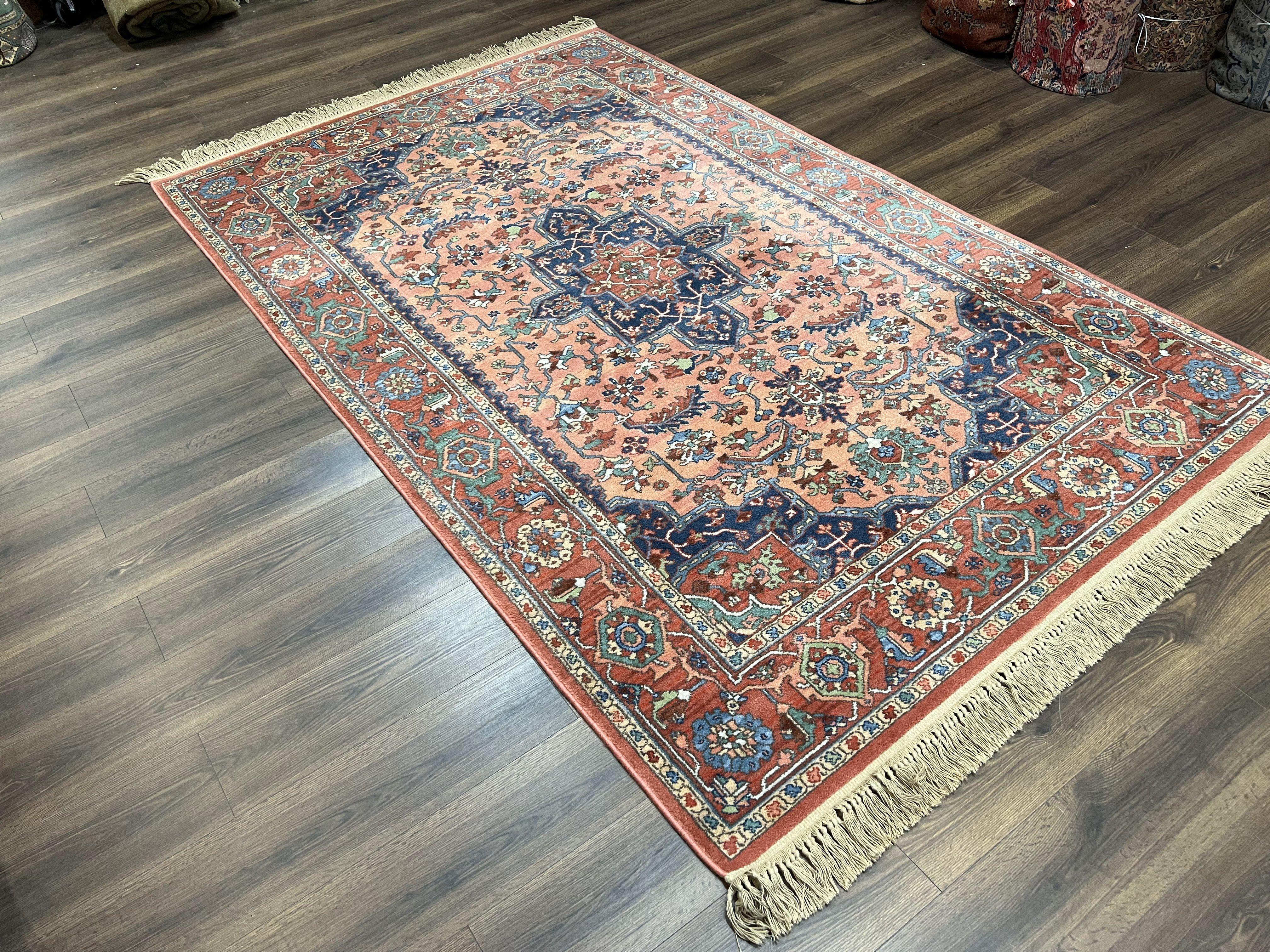 Karastan Medallion Serapi Rug #736, Wool Karastan Carpet 5.9 x 9, Discontinued Original 700 Series Karastan Area Rug 6x9 Vintage, Red Blue - Jewel Rugs