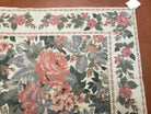 5x8 Needlepoint Rug 5' 4" x 8' 3" Wool Flat Weave Floral New Unused Carpet English Design Ivory Large Pink Flowers Green Leaves Hand-Knotted - Jewel Rugs