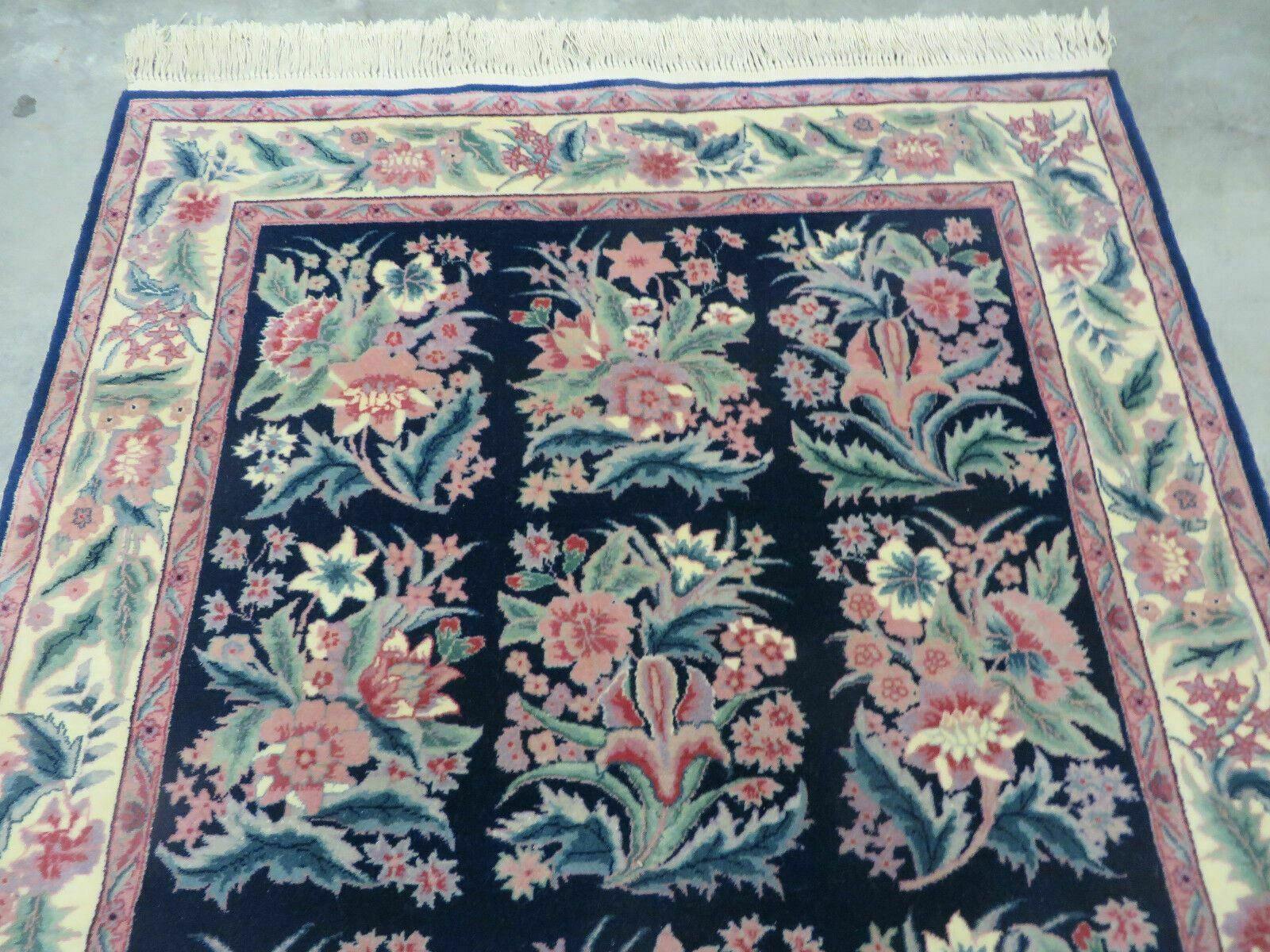 4' X 6' Vintage Finely Woven Handmade Willam Morris Arts & Crafts Chinese Wool Rug Black Carpet with Floral Pattern - Jewel Rugs