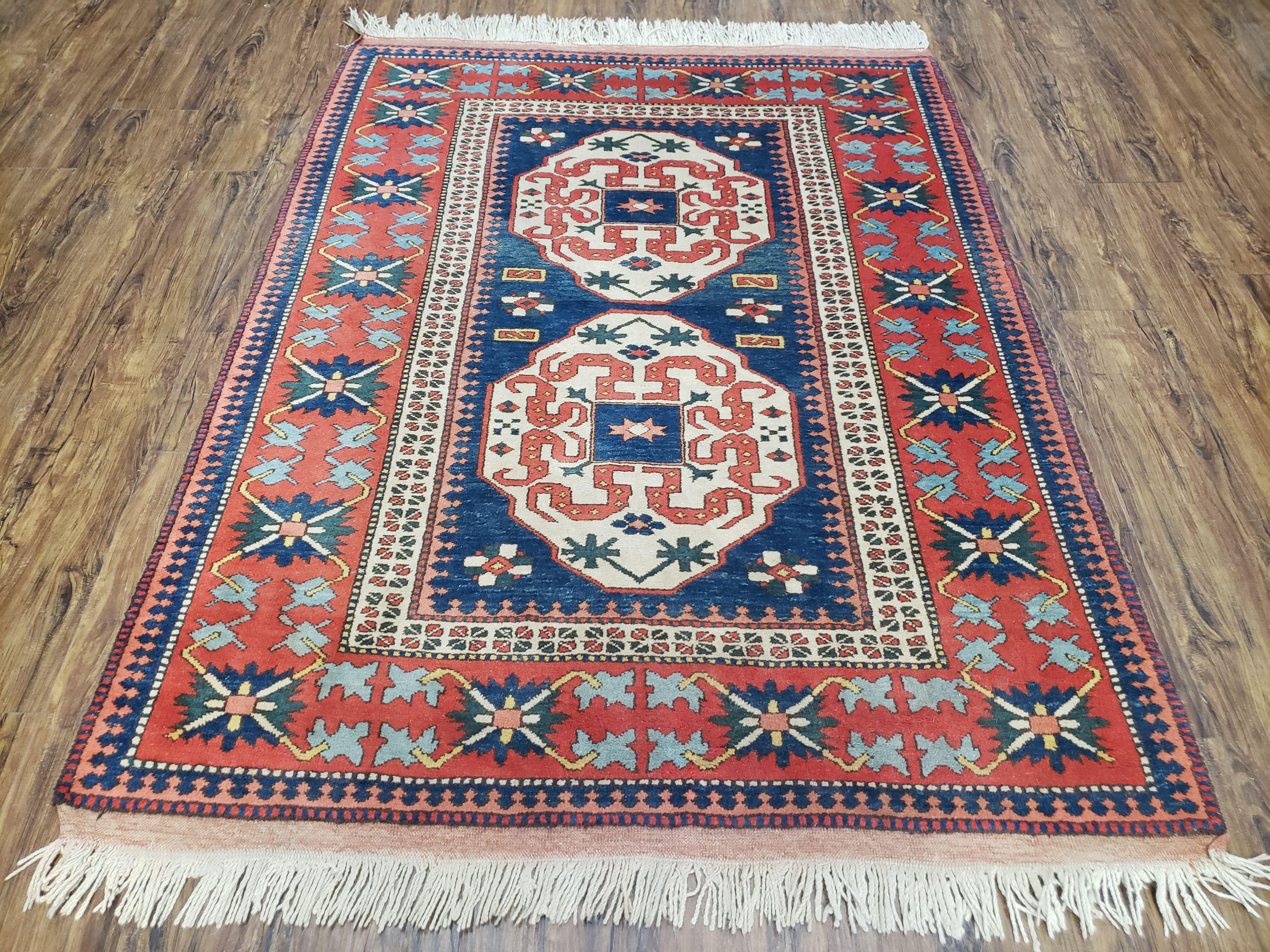 5' x 6' Vintage Top Quality Handmade Wool Rug Kazak Turkish Carpet Geometric - Jewel Rugs