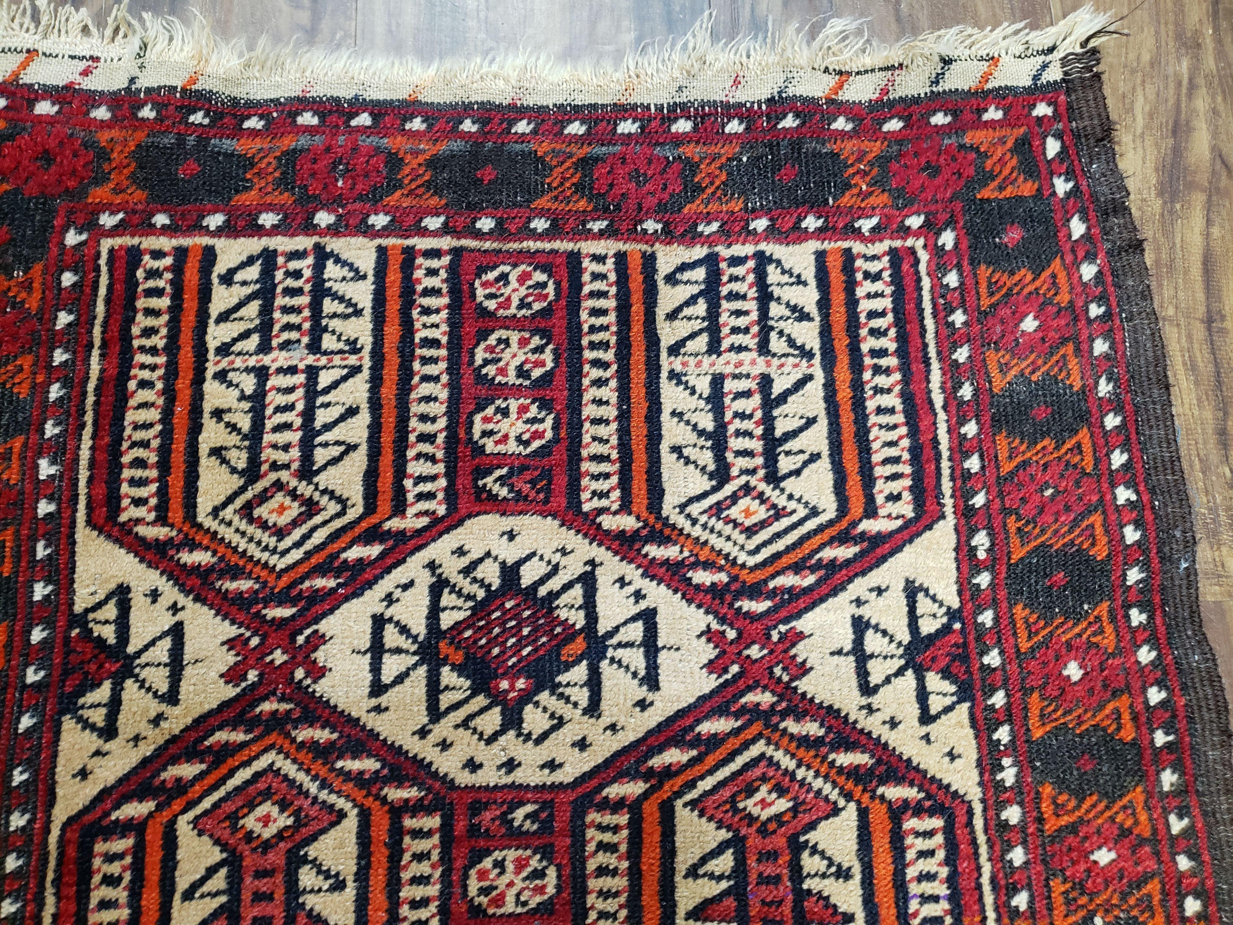 Semi Antique Persian Turkoman Baluch Collectible Rug, Hand-Knoted, Wool, 2'2" x 3'6" - Jewel Rugs